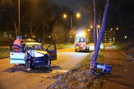 Auto tegen boom op Laan van Bath
