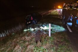 Automobilist sukkelt weg en rijdt verkeersbord uit de grond op N244