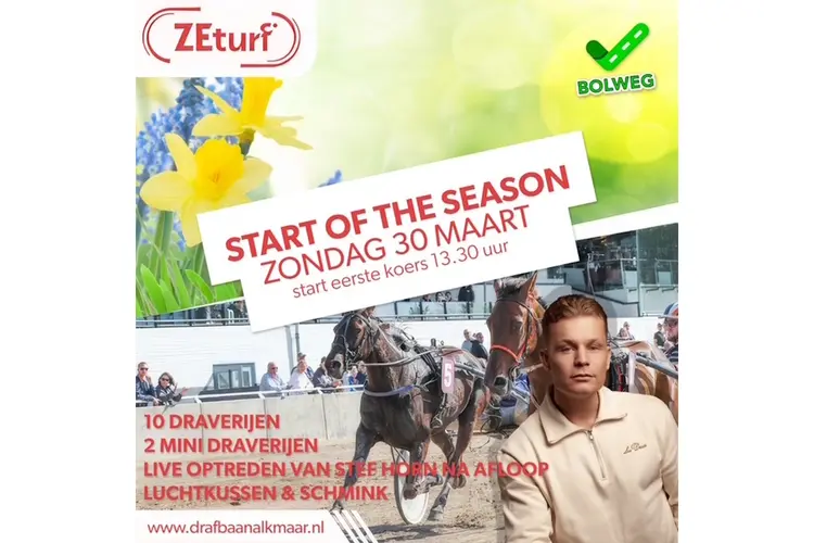 Zondag 30 Maart opening van het Alkmaarse drafseizoen met maar liefst twaalf koersen!