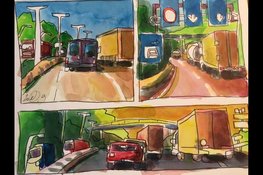 Raamexpositie met aquarellen van Kees Oosterbaan bij Jumbo Monique