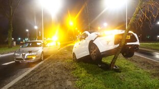 Auto vliegt boompje in na aanrijding